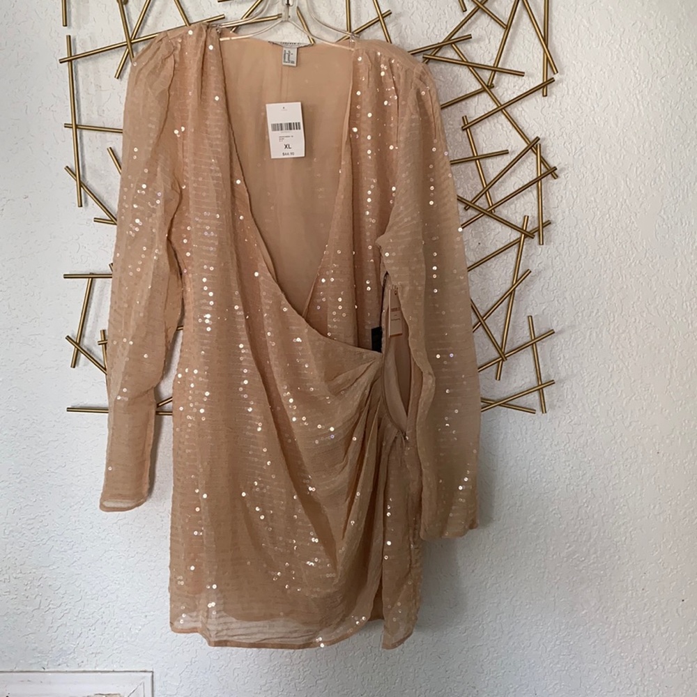 NWT cream/ champagne sequin shirt dress